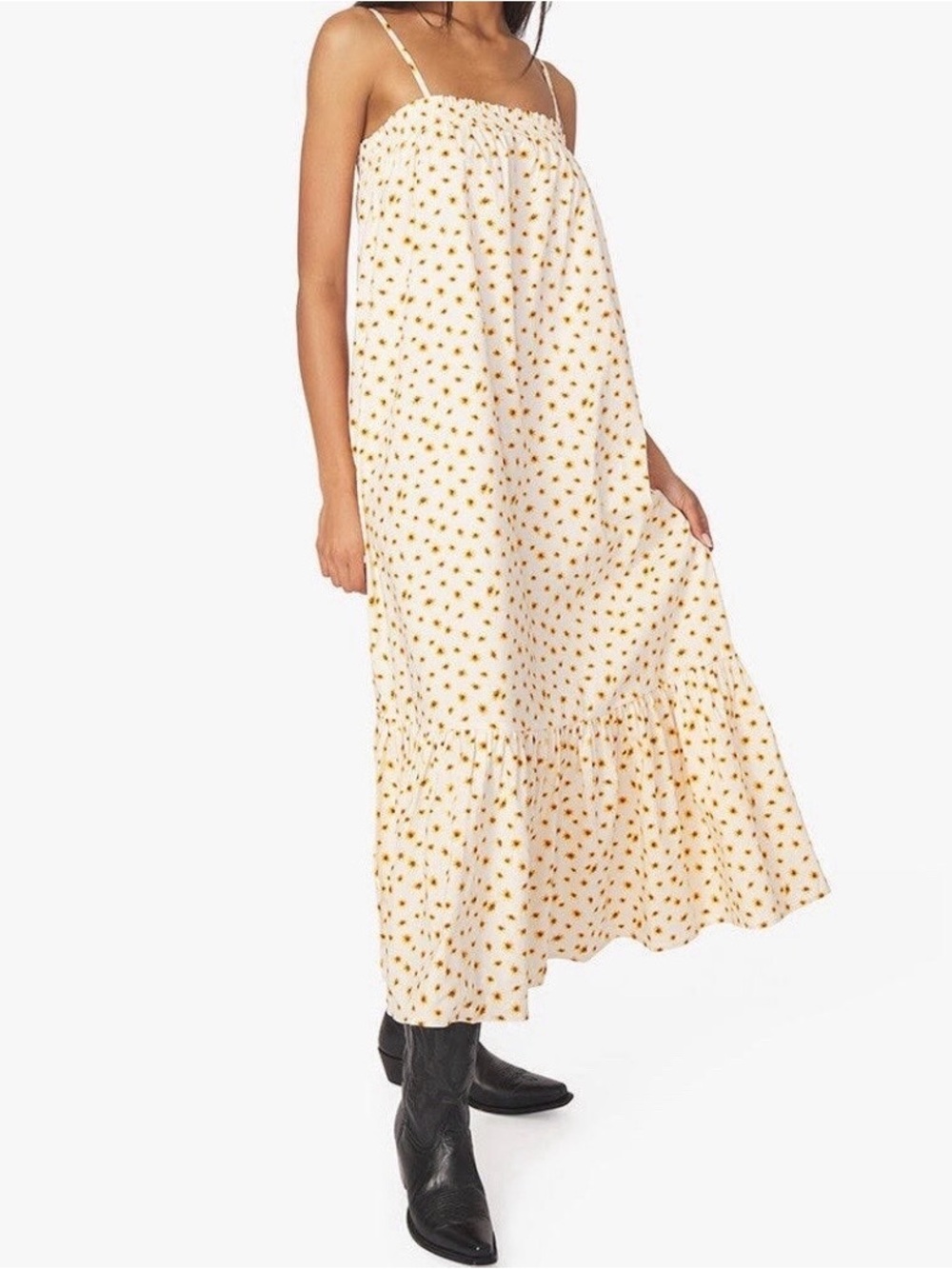 🆕 WeWoreWhat Smocked Ditsy Daisy Maxi Dress Yellow Floral Print M